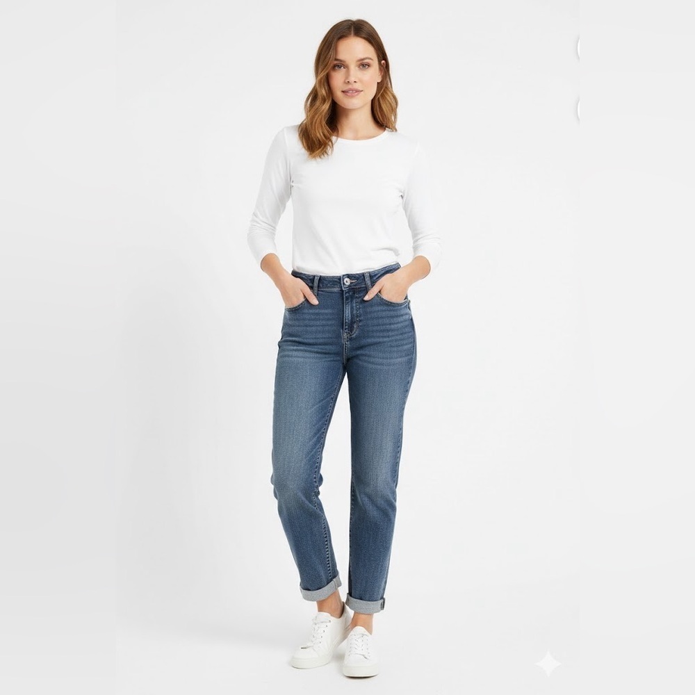 Time and Tru Women's Boyfriend Jeans in Blue - Picture 2 of 9